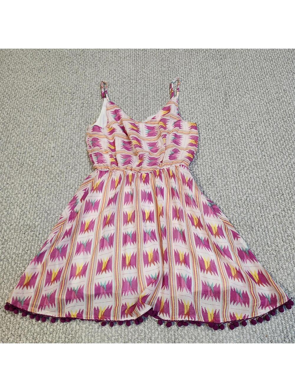 Ocean Drive Women's Sleeveless Patterned Dress with Pom Pom Trim Size Medium NWT
